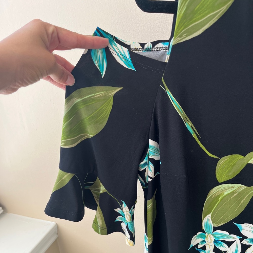 Tommy Hilfiger Black Floral Cold-Shoulder Dress- Size 14 - Picture 4 of 7